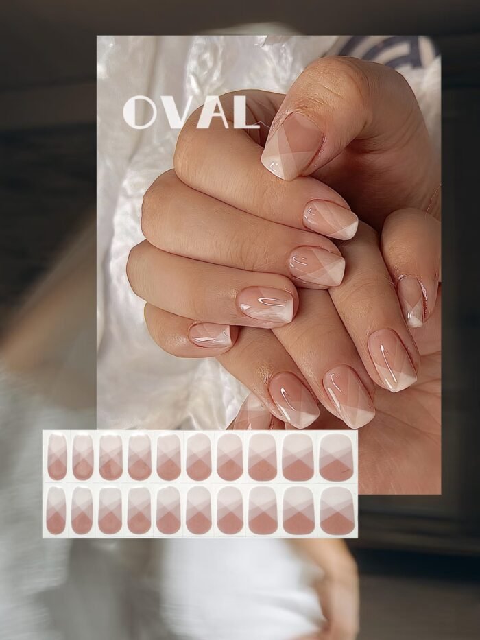 [Cure in 40s with Lamp] Blush Pink Plaid Gel Nail Wraps (Oval Shape) - 20pcs Self-Adhesive, Turns to Hard Nail Tips Instantly - Image 1