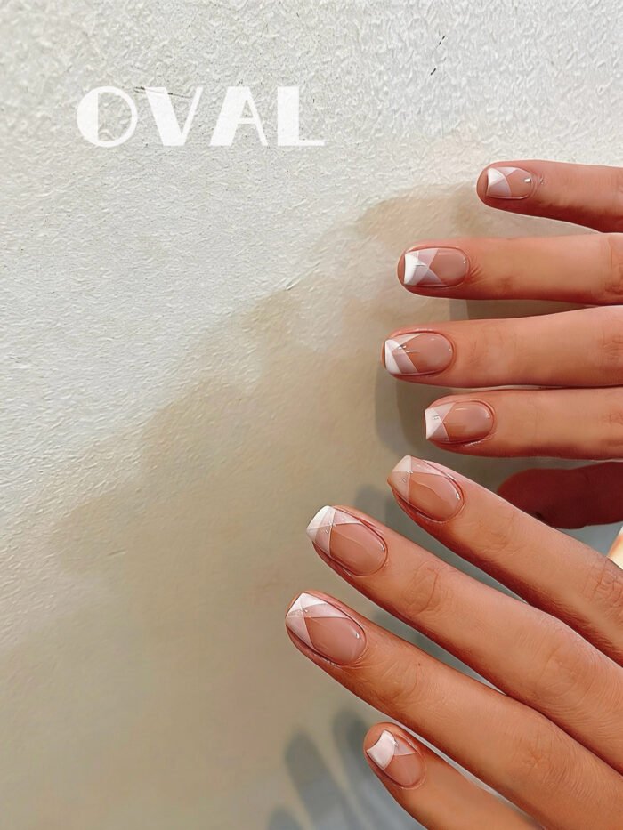 [Cure in 40s with Lamp] Blush Pink Plaid Gel Nail Wraps (Oval Shape) - 20pcs Self-Adhesive, Turns to Hard Nail Tips Instantly - Image 2