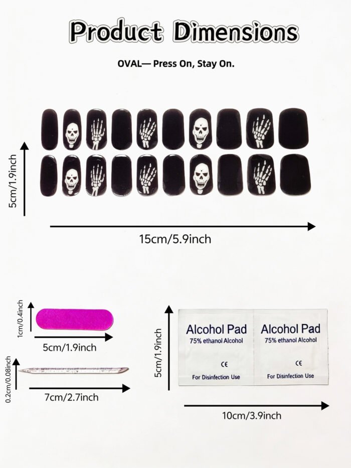 [Cure in 40s with Lamp] Edgy Skeleton Hand Gel Nail Wraps (Oval Shape) - 20pcs Self-Adhesive, Turns to Hard Nail Tips Instantly - Image 4