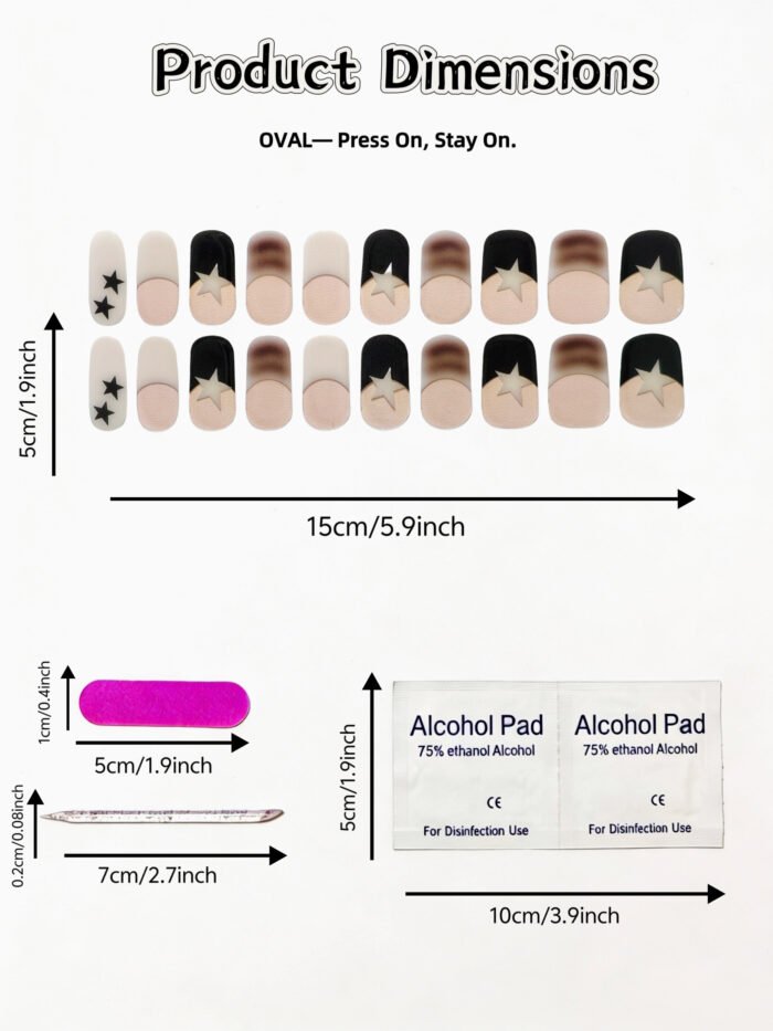 [Cure in 40s with Lamp] Edgy Star French Tip Gel Nail Wraps (Oval Shape) - 20pcs Self-Adhesive, Instant Hardening Nail Tips - Image 5