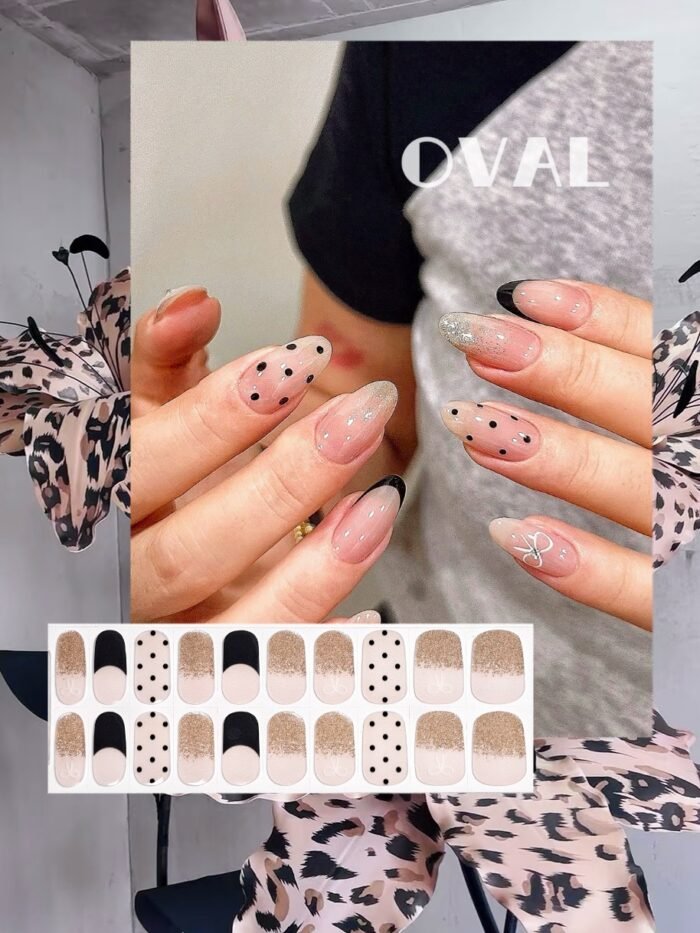[Cure in 40s with Lamp] Edgy-Sweet Polka Dot Gradient Gel Nail Wraps (Oval Shape) - 20pcs Self-Adhesive, Instant Hardening Nail Tips - Image 1