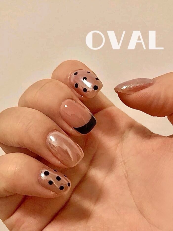 [Cure in 40s with Lamp] Edgy-Sweet Polka Dot Gradient Gel Nail Wraps (Oval Shape) - 20pcs Self-Adhesive, Instant Hardening Nail Tips - Image 2