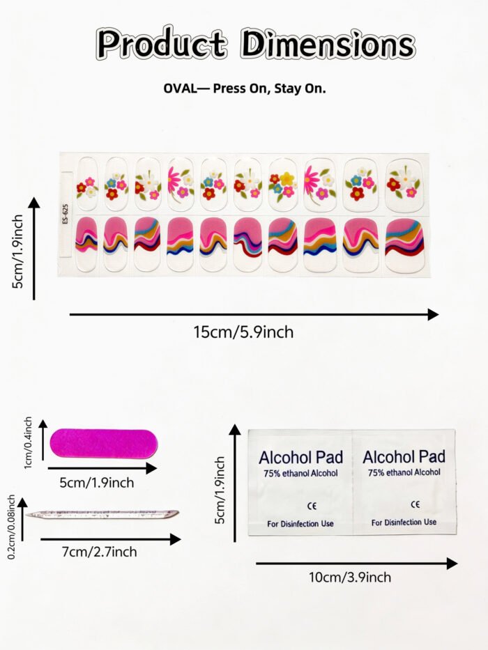 [Cure in 40s with Lamp] Edgy-Sweet Rainbow Floral Gel Nail Wraps (Oval Shape) - 20pcs Self-Adhesive, Instant Hardening Nail Tips - Image 4