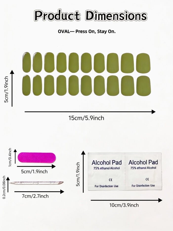 [Cure in 40s with Lamp] Glossy Olive Green Solid Gel Nail Wraps (Oval Shape) - 20pcs Self-Adhesive, Instant Hardening Nail Tips - Image 4