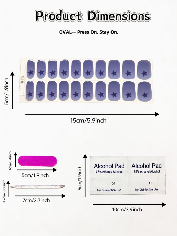 [Cure in 40s with Lamp] Hazy Blue Starburst Gel Nail Wraps (Oval Shape) - 20pcs Self-Adhesive, Instant Hardening Nail Tips - Image 5