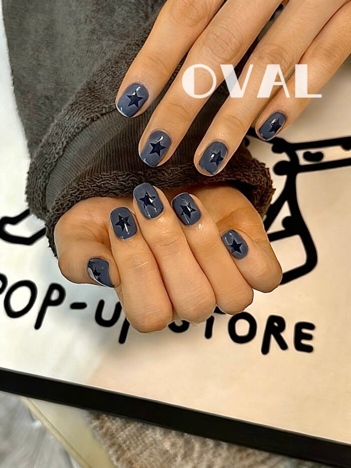 [Cure in 40s with Lamp] Hazy Blue Starburst Gel Nail Wraps (Oval Shape) - 20pcs Self-Adhesive, Instant Hardening Nail Tips - Image 2