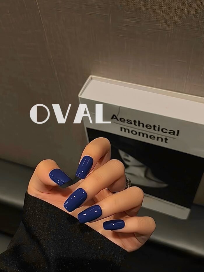 [Cure in 40s with Lamp] Jewel-Tone Royal Blue Solid Gel Nail Wraps (Oval Shape) - 20pcs Self-Adhesive, Turns to Hard Nail Tips Instantly - Image 3