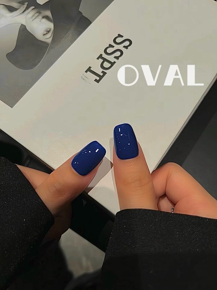 [Cure in 40s with Lamp] Jewel-Tone Royal Blue Solid Gel Nail Wraps (Oval Shape) - 20pcs Self-Adhesive, Turns to Hard Nail Tips Instantly - Image 2