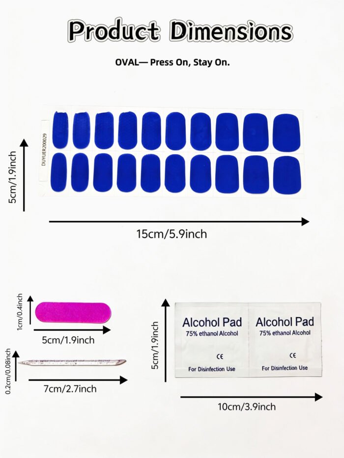[Cure in 40s with Lamp] Jewel-Tone Royal Blue Solid Gel Nail Wraps (Oval Shape) - 20pcs Self-Adhesive, Turns to Hard Nail Tips Instantly - Image 4