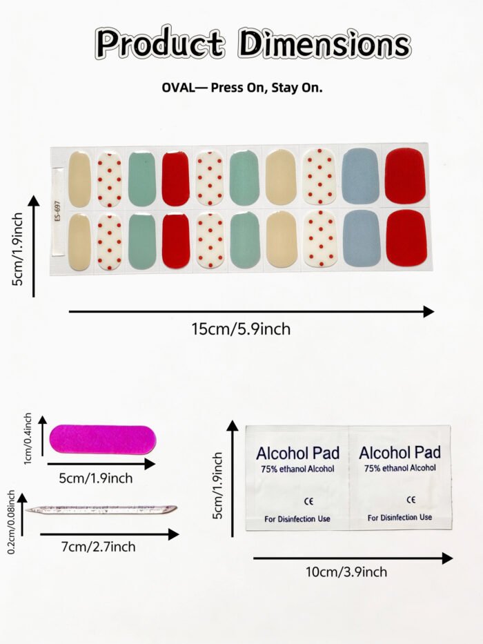 [Cure in 40s with Lamp] Macaron Polka Dot Color-Block Gel Nail Wraps (Oval Shape) - 20pcs Self-Adhesive, Instant Hardening Nail Tips - Image 4