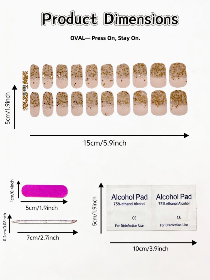 [Cure in 40s with Lamp] Nude Pink Glitter Gradient Gel Nail Wraps (Oval Shape) - 20pcs Self-Adhesive, Instant Hardening Nail Tips - Image 5