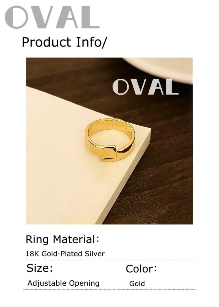 OVAL 18K Gold-Plated Buckle Wide Band Adjustable Open Ring | Retro-Luxury Modern Statement Ring - Image 3