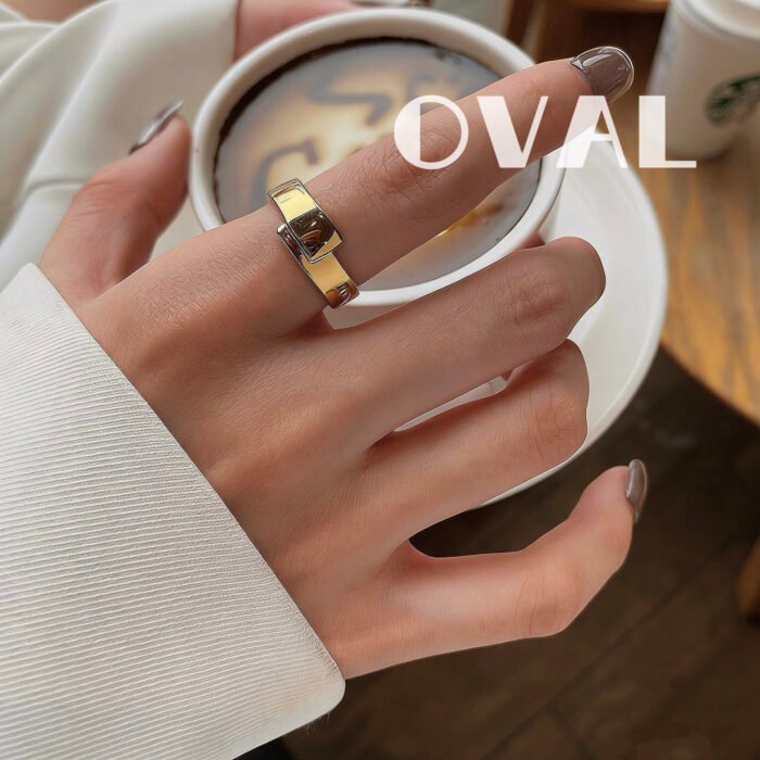 IMG_9008 OVAL 18K Gold-Plated Buckle Wide Band Adjustable Open Ring | Retro-Luxury Modern Statement Ring - Image 1