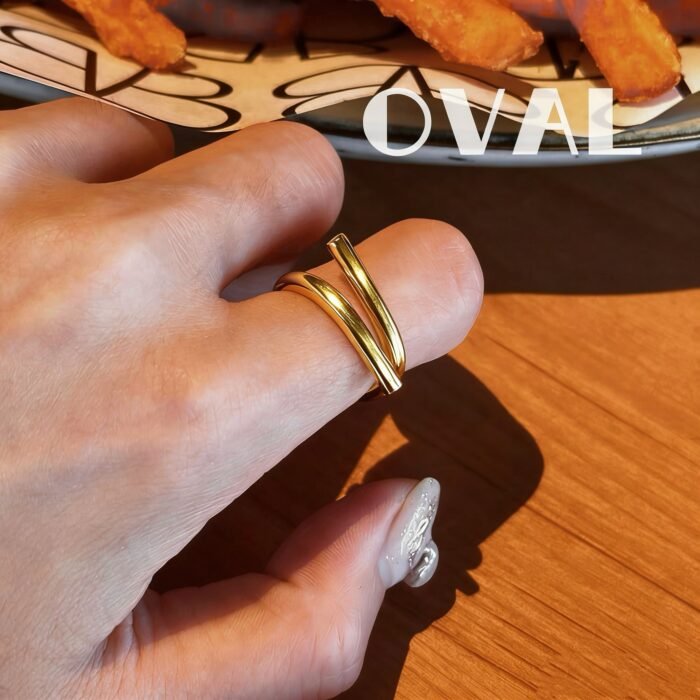 OVAL 18K Gold-Plated Dual-Band Stackable Open Ring | Adjustable Retro-Luxury Ring - Image 1