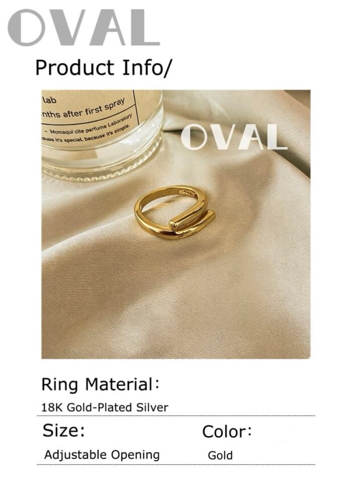 OVAL 18K Gold-Plated Dual-Band Stackable Open Ring | Adjustable Retro-Luxury Ring - Image 3