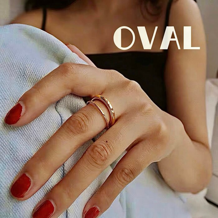 OVAL 18K Gold-Plated Dual-Band Twisted Adjustable Open Ring | Minimalist Luxury Stackable Ring - Image 2