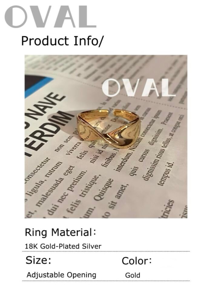OVAL 18K Gold-Plated Twisted Wide Band Adjustable Open Ring | Retro-Lazy Statement Ring - Image 3