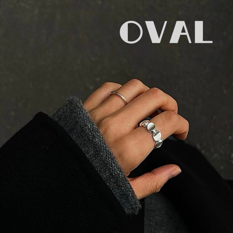 OVAL Crinkled Silver Stacked Sterling Silver Adjustable Ring | Minimalist Stackable Statement Ring