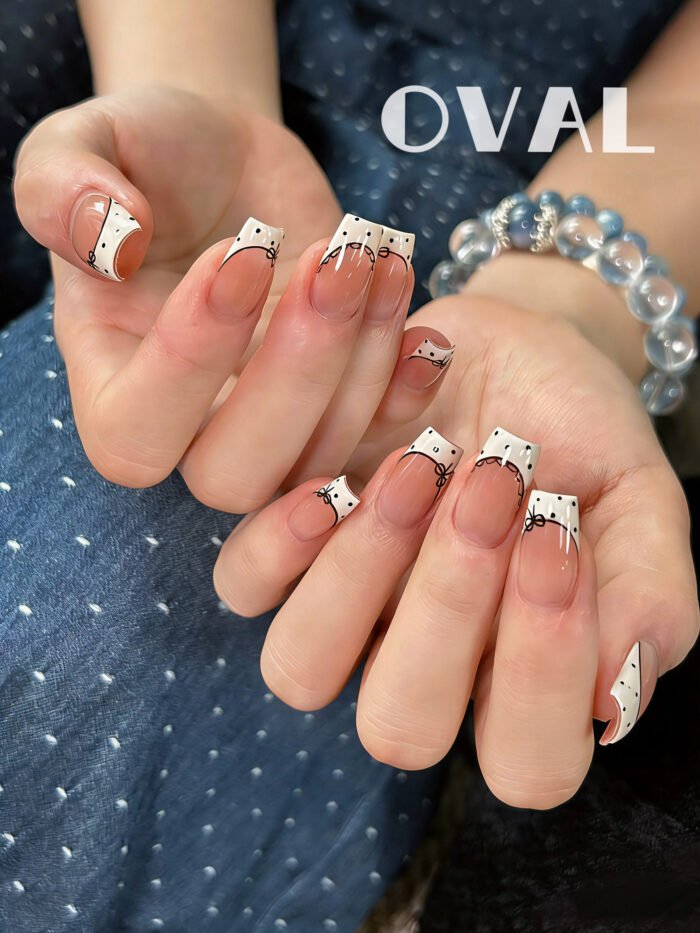 OVAL Lace Polka Dot French Gel Nail Wraps | 40-Second UV Cure Turns Wraps to Hard Tips – Elegant Sweet-Cool Manicure Stickers - Image 3