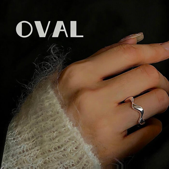 OVAL Liquid Wave Textured Sterling Silver Adjustable Ring | Minimalist Stackable Statement Ring - Image 2