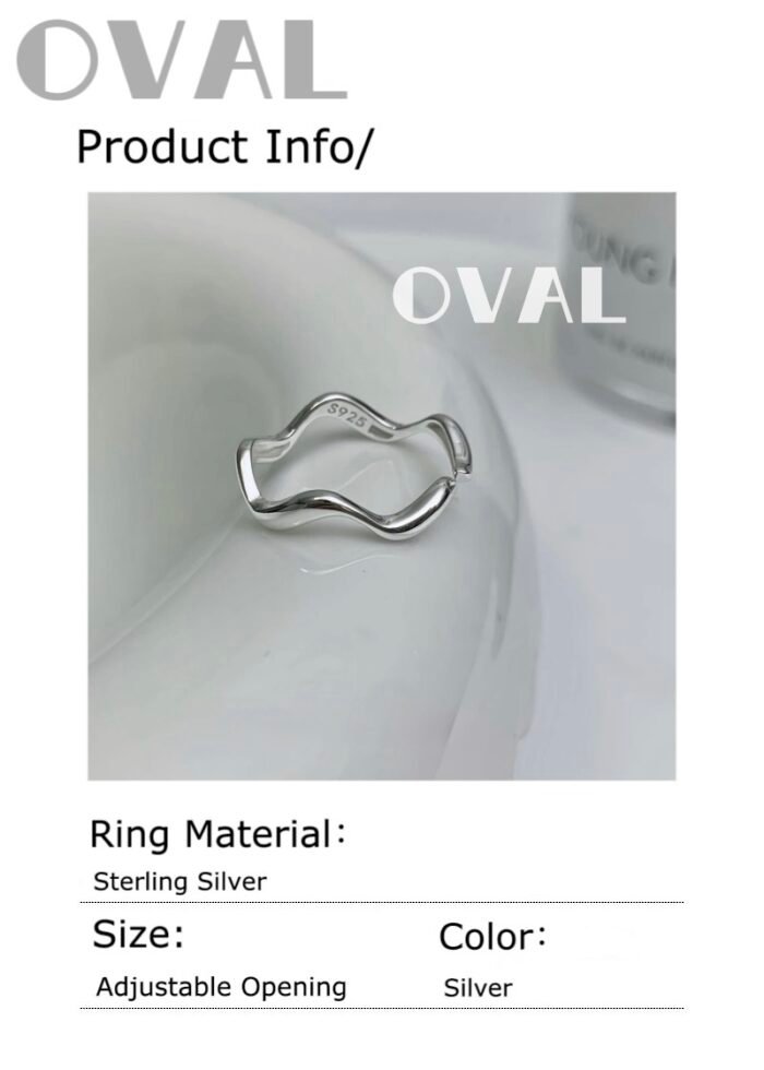 OVAL Liquid Wave Textured Sterling Silver Adjustable Ring | Minimalist Stackable Statement Ring - Image 3