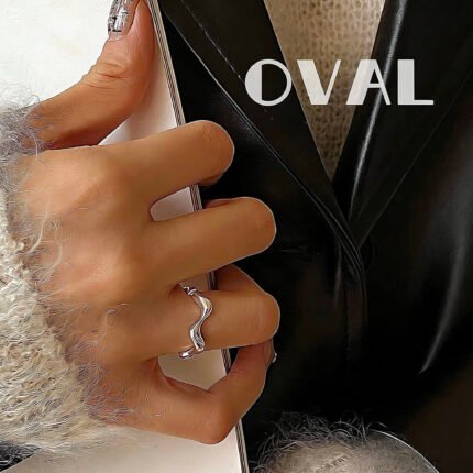 OVAL Liquid Wave Textured Sterling Silver Adjustable Ring | Minimalist Stackable Statement Ring