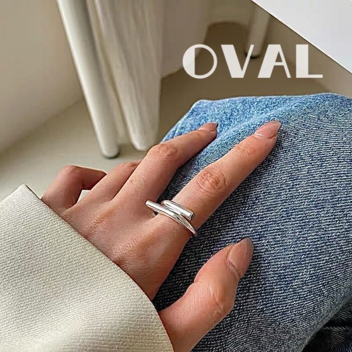 OVAL Minimalist Intertwined Double Band Sterling Silver Adjustable Ring (3) OVAL Minimalist Intertwined Double Band Sterling Silver Adjustable Ring | Stackable Statement Ring - Image 1