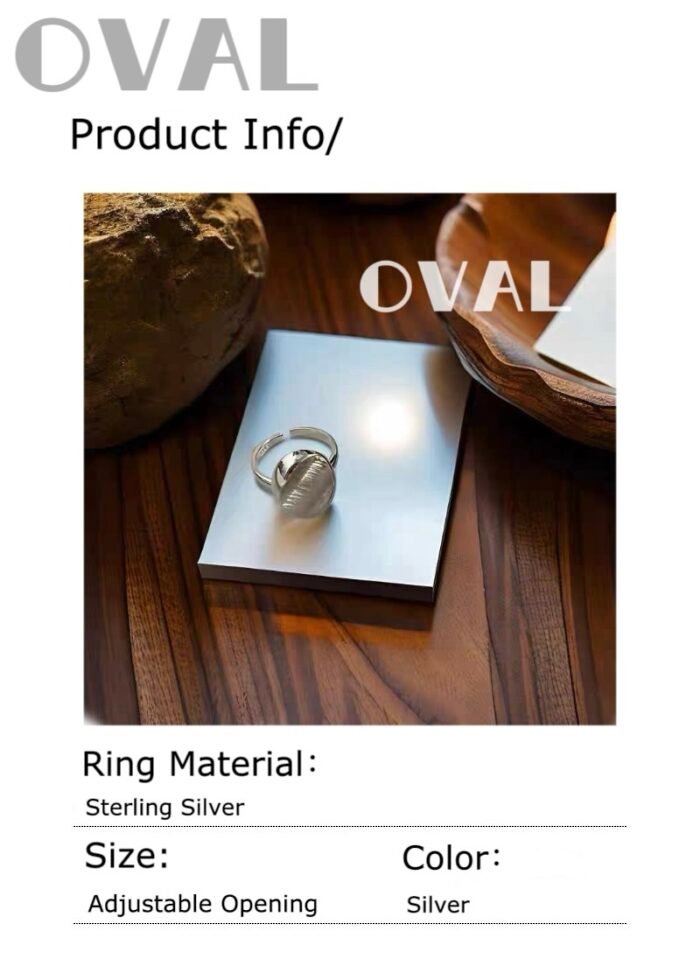 OVAL Textured Oval Sterling Silver Adjustable Ring | Minimalist Stackable Statement Ring - Image 3