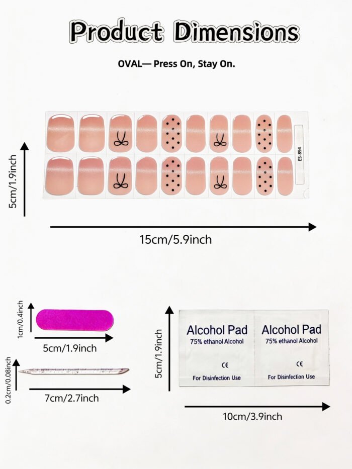 [Cure in 40s with Lamp] Pink Cat Eye Bow & Polka Dot Gel Nail Wraps (Oval Shape) 20pcs Self-Adhesive Instant Hardening Nail Tips - Image 4
