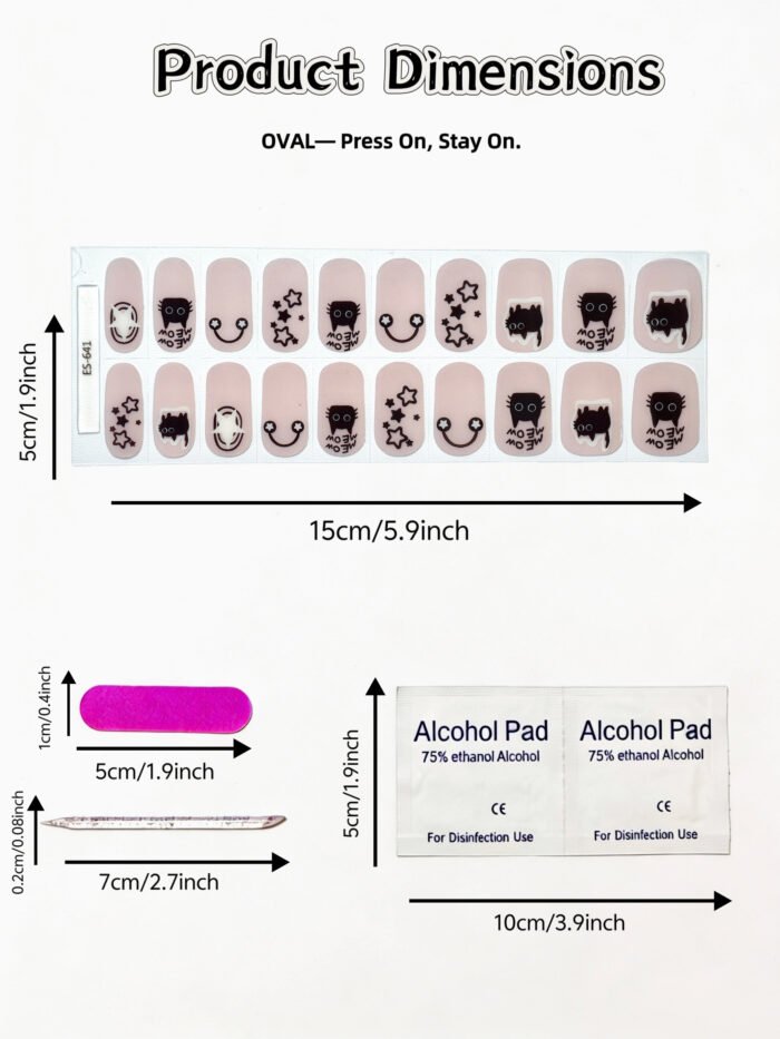 [Cure in 40s with Lamp] Sheer Nude Dark-Sweet Cat Gel Nail Wraps (Oval Shape) - 20pcs Self-Adhesive, Turns to Hard Nail Tips Instantly - Image 4
