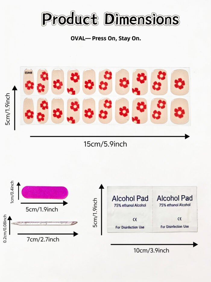 [Cure in 40s with Lamp] Sheer Nude Red Floral Gel Nail Wraps (Oval Shape) - 20pcs Self-Adhesive, Turns to Hard Nail Tips Instantly - Image 4