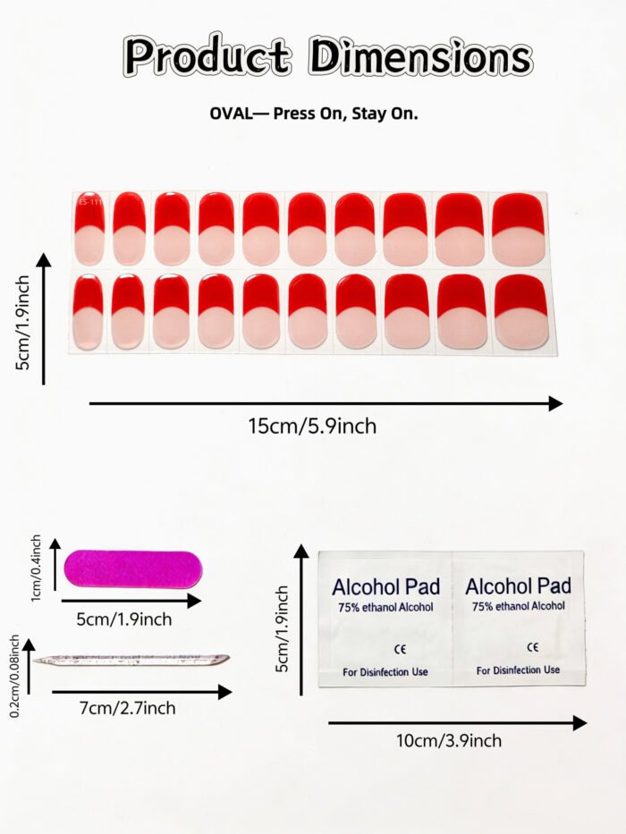 [Cure in 40s with Lamp] Sheer Nude Red French Tip Gel Nail Wraps (Oval Shape) - 20pcs Self-Adhesive, Turns to Hard Nail Tips Instantly - Image 4