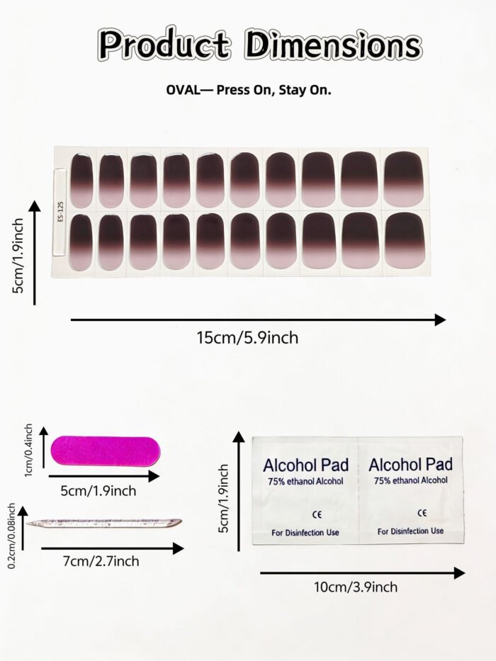 [Cure in 40s with Lamp] Siamese Cat-Inspired Brown Gradient Gel Nail Wraps (Oval Shape) – 20pcs Self-Adhesive, Instant Hardening Nail Tips - Image 5
