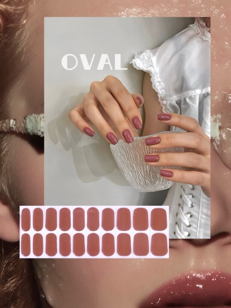 [Cure in 40s with Lamp] Soft Matte Dusty Rose Gel Nail Wraps (Oval Shape) – 20pcs Self-Adhesive, Instant Hardening Nail Tips
