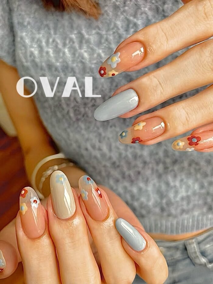 [Cure in 40s with Lamp] Soft Matte Tiny Floral Gel Nail Wraps (Oval Shape) - 20pcs Self-Adhesive, Instant Hardening Nail Tips - Image 3