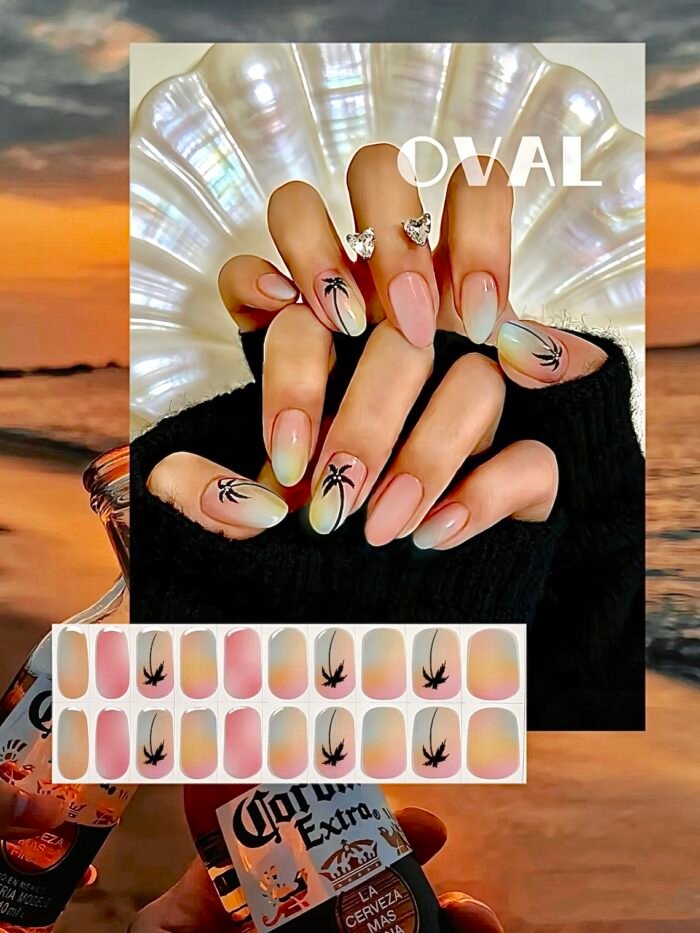 [Cure in 40s with Lamp] Sunset Coconut Gradient Gel Nail Wraps (Oval Shape) - 20pcs Self-Adhesive, Turns to Hard Nail Tips Instantly - Image 1
