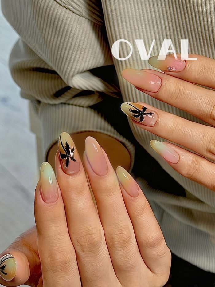 [Cure in 40s with Lamp] Sunset Coconut Gradient Gel Nail Wraps (Oval Shape) - 20pcs Self-Adhesive, Turns to Hard Nail Tips Instantly - Image 2