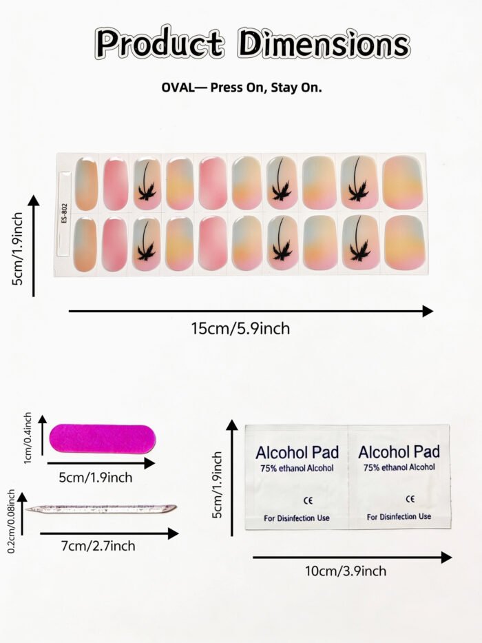 [Cure in 40s with Lamp] Sunset Coconut Gradient Gel Nail Wraps (Oval Shape) - 20pcs Self-Adhesive, Turns to Hard Nail Tips Instantly - Image 4