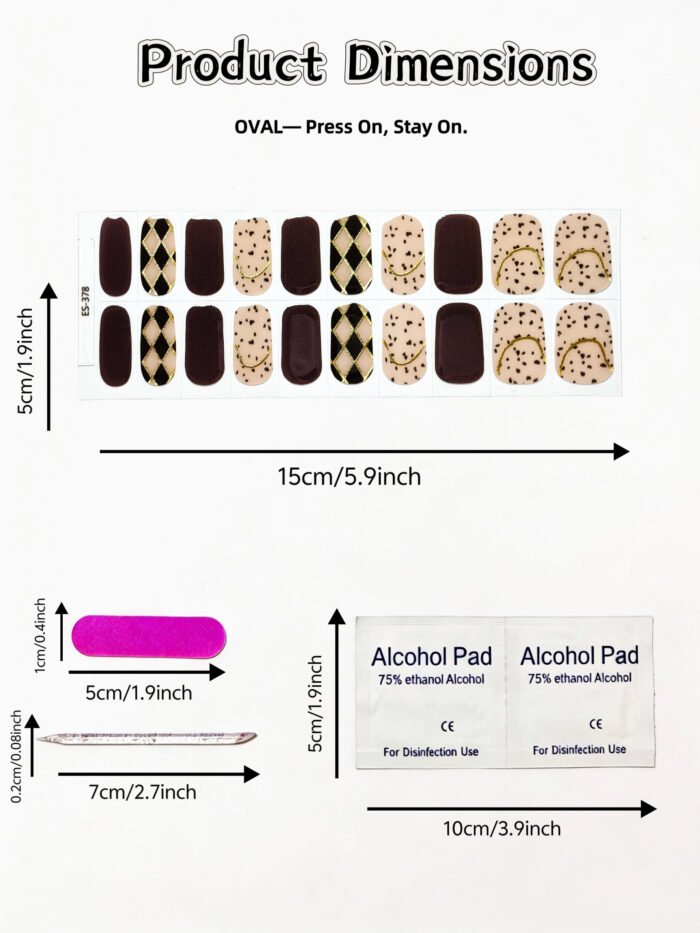 [Cure in 40s with Lamp] Vintage Argyle Dark Brown Gel Nail Wraps (Oval Shape) - 20pcs Self-Adhesive, Instant Hardening Nail Tips - Image 4