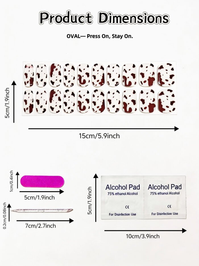 [Cure in 40s with Lamp] Vintage Cow Print Gel Nail Wraps (Oval Shape) - 20pcs Self-Adhesive, Turns to Hard Nail Tips Instantly - Image 5