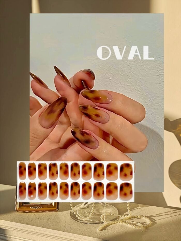 [Cure in 40s with Lamp] Vintage Tortoiseshell Gel Nail Wraps (Oval Shape) - 20pcs Self-Adhesive, Turns to Hard Nail Tips Instantly - Image 1
