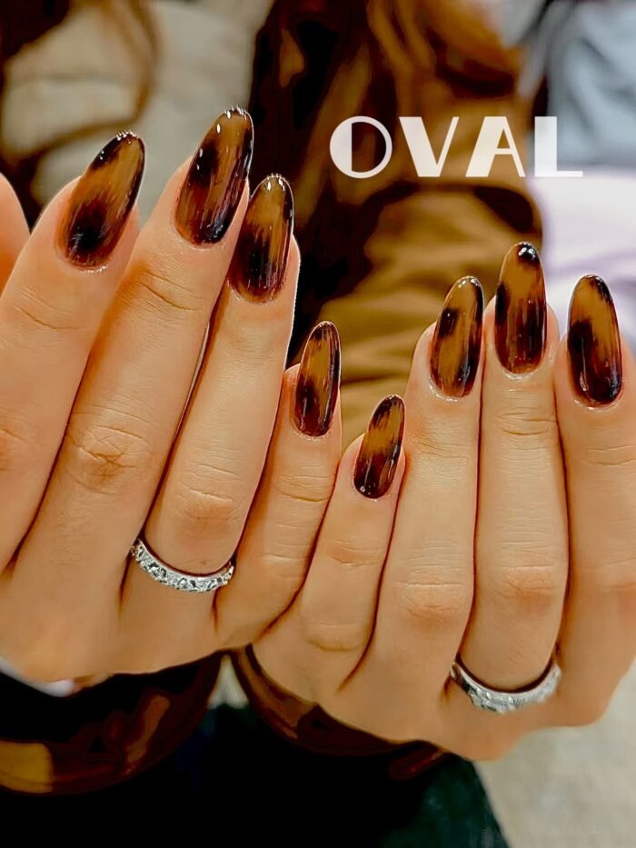 [Cure in 40s with Lamp] Vintage Tortoiseshell Gel Nail Wraps (Oval Shape) - 20pcs Self-Adhesive, Turns to Hard Nail Tips Instantly - Image 3
